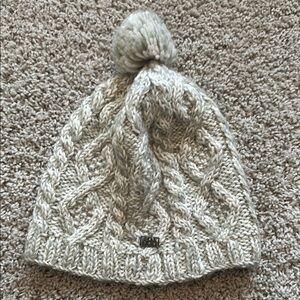 Grey Cable Knit Pom Beanie
